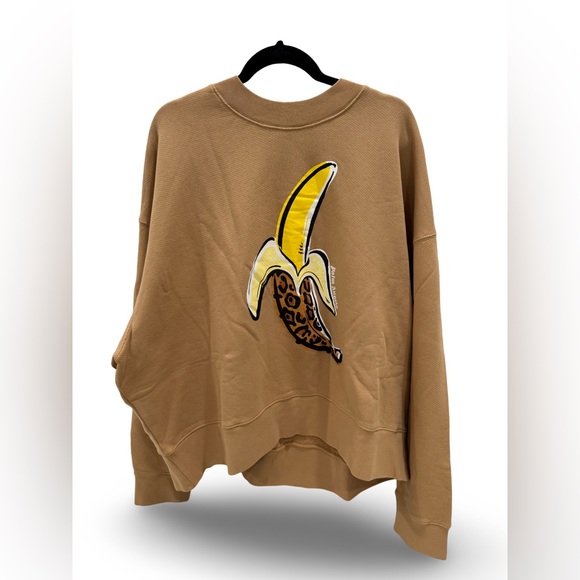 PALM ANGELS BANANA PRINT BROWN CREWNECK SWEATSHIRT